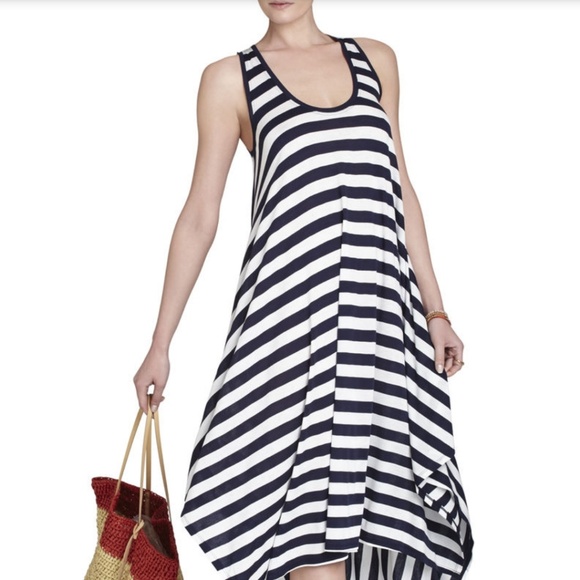 BCBGMAXAZRIA BLUE STRIPE HANDKERCHIEF KNIT DRESS - Picture 3 of 8